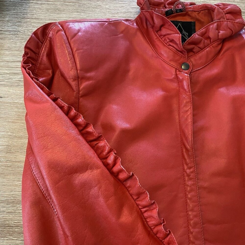 Vintage Triangles - Tannery West Jacket Womens Red Sz 5 Leather Ruffle 80's 90's - Picture 12 of 16